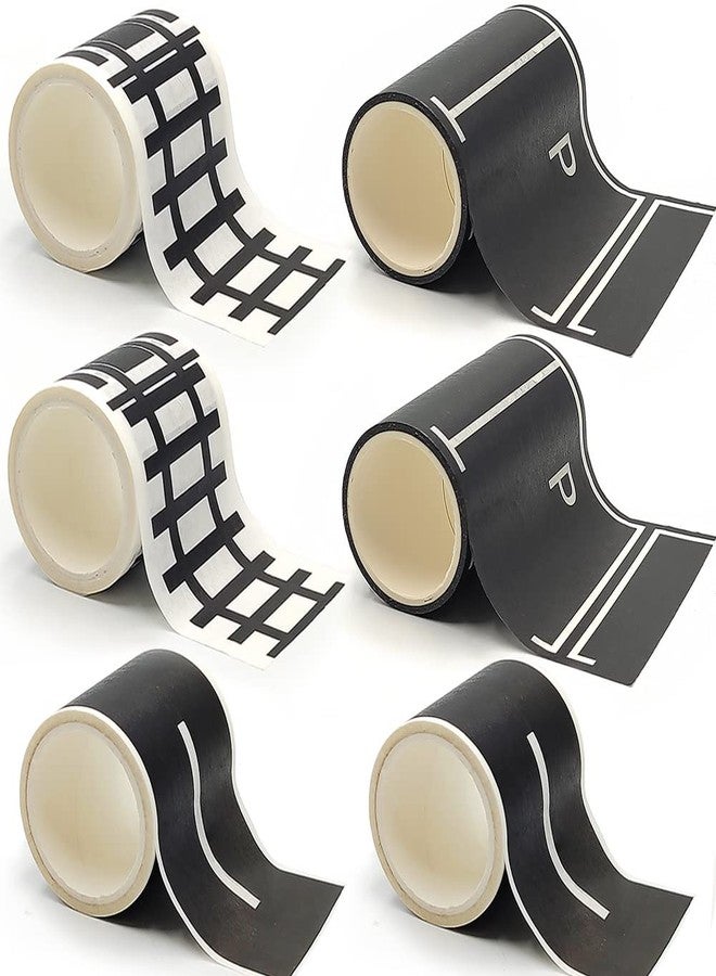 dspitwod Road Tape for Toy Cars Trains Play 6-Pack Black Car Track Tape, Parking Spot Stick to Floors and Table Flat Surface,No Residue, for Kids Gift (TAPE6) - Image 1
